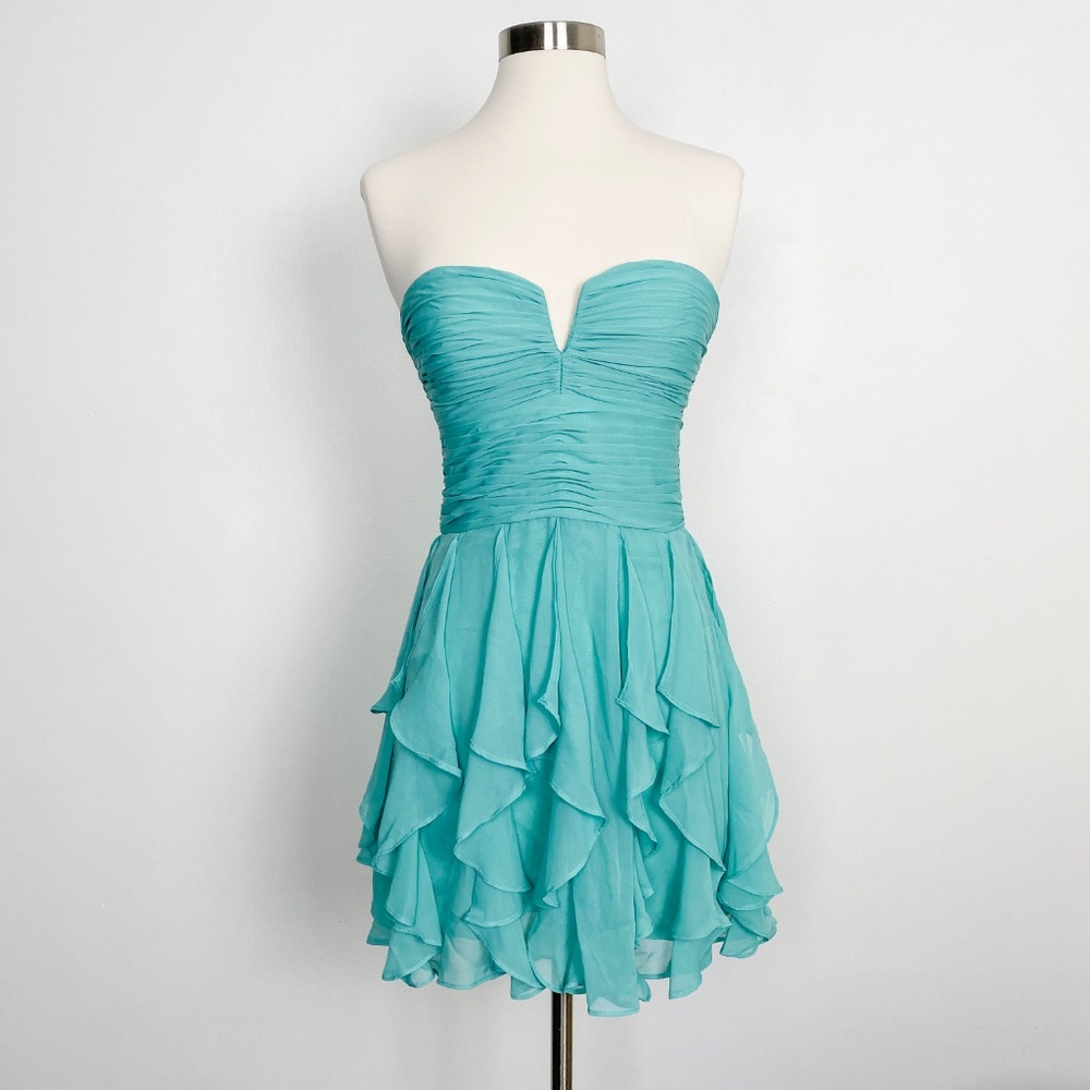 Arden B Strapless Aqua Teal Ruffle Cocktail Dress